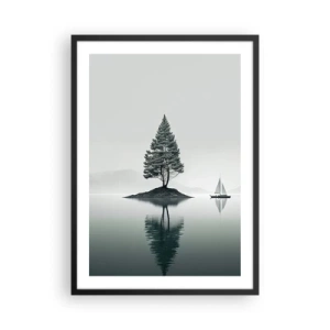 Poster in cornice nera - Un albero solitario su un'isola con un riflesso nell'acqua - 50x70cm - Paesaggio onirico - Decorazione murale moderna per soggiorno e camera da letto ARTTOR