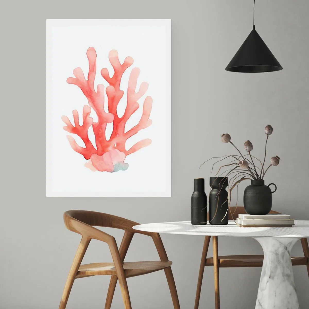 Poster - Illustrazione ad acquerello di corallo rosso su sfondo bianco - 50x70cm - Corallo color corallo - Decorazione murale moderna per soggiorno e camera da letto ARTTOR