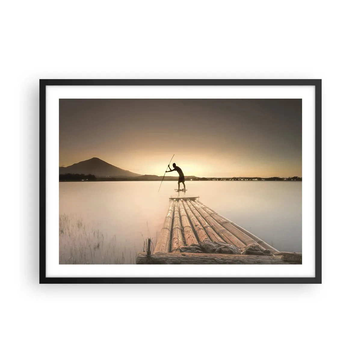 Poster in cornice nera - Uomo su una zattera al tramonto - 70x50cm - Prima del riposo - Decorazione murale moderna per soggiorno e camera da letto ARTTOR