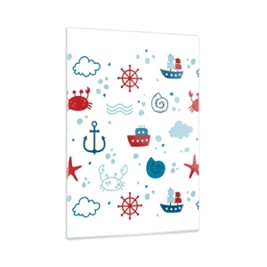 Quadro su vetro - Motivi nautici con granchi, ancore e navi - 50x70cm - Favola nel mare - Decorazione murale moderna per soggiorno e camera da letto ARTTOR