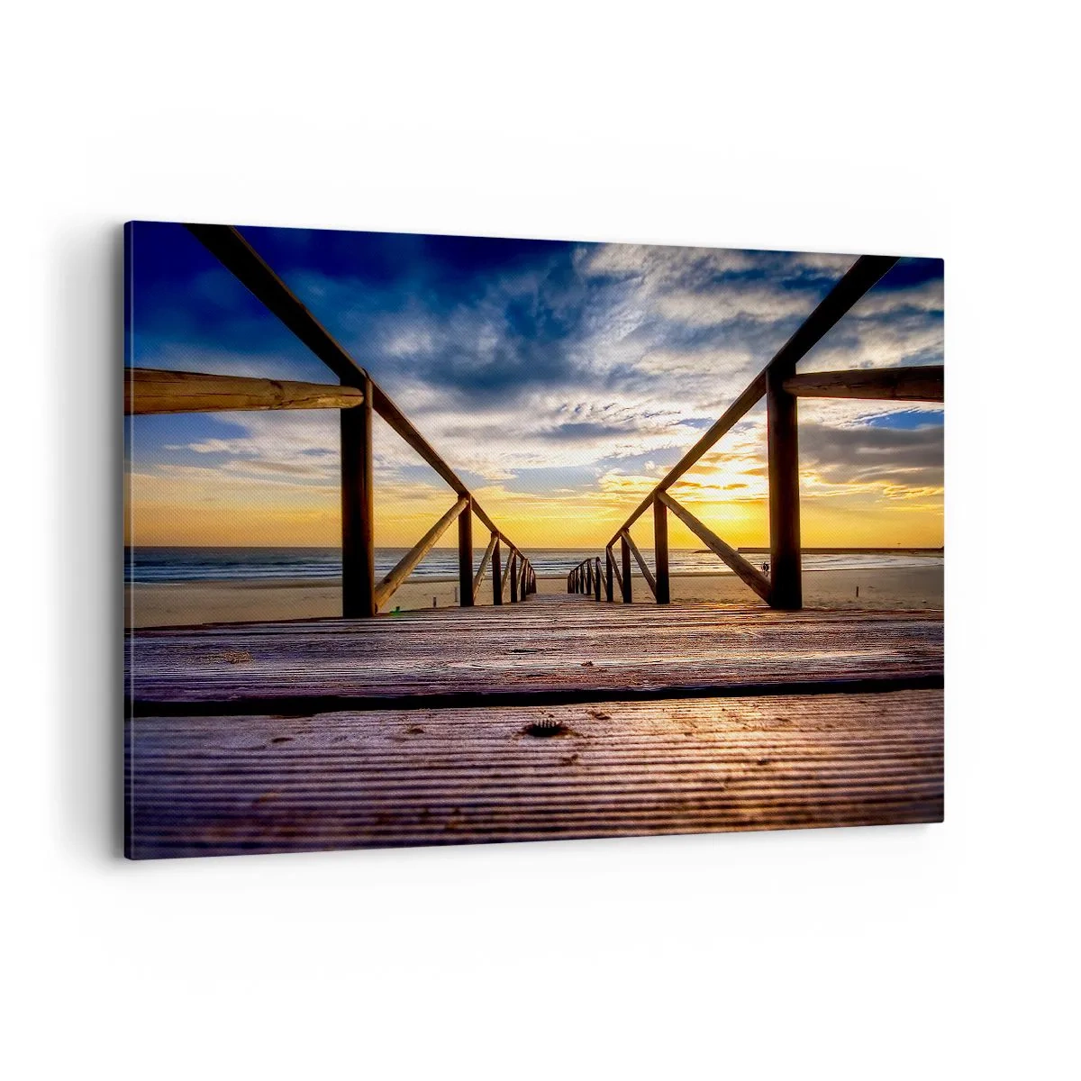 Quadro su tela - Stampe su Tela - Molo di legno che conduce alla spiaggia al tramonto - 120x80cm - Verso la spiaggia silenziosa al tramonto - Decorazione murale moderna per soggiorno e camera da letto ARTTOR