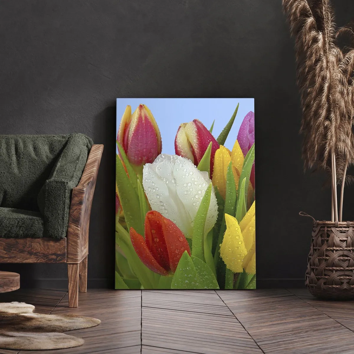 Quadro su tela - Stampe su Tela - Fiori multicolori nella rugiada - 55x100 cm