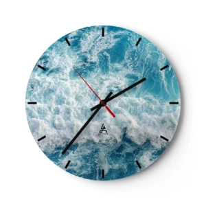 Orologio da parete - Orologio in Vetro - Le onde dell'oceano nelle tonalità del blu e del bianco creano un motivo dinamico - 30x30cm - Con gioia e saltellando - Decorazione murale moderna per soggiorno, cucina e camera da letto ARTTOR