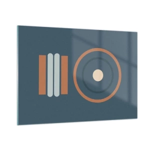 Quadro su vetro - Forme geometriche astratte in colori tenui, caratterizzate da cerchi e linee - 100x70cm - L'essenza delle cose - Decorazione murale moderna per soggiorno e camera da letto ARTTOR