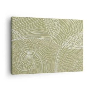 Quadro su tela - Stampe su Tela - Linee verdi e bianche in una composizione astratta - 70x50cm - Astrazione intricata in bianco - Decorazione murale moderna per soggiorno e camera da letto ARTTOR