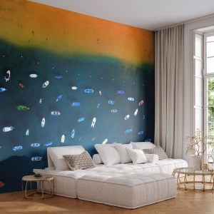 Fotomurali Premium Canvas - Il gioco delle vacanze - Barche, Spiaggia, Costa - 400x280 cm