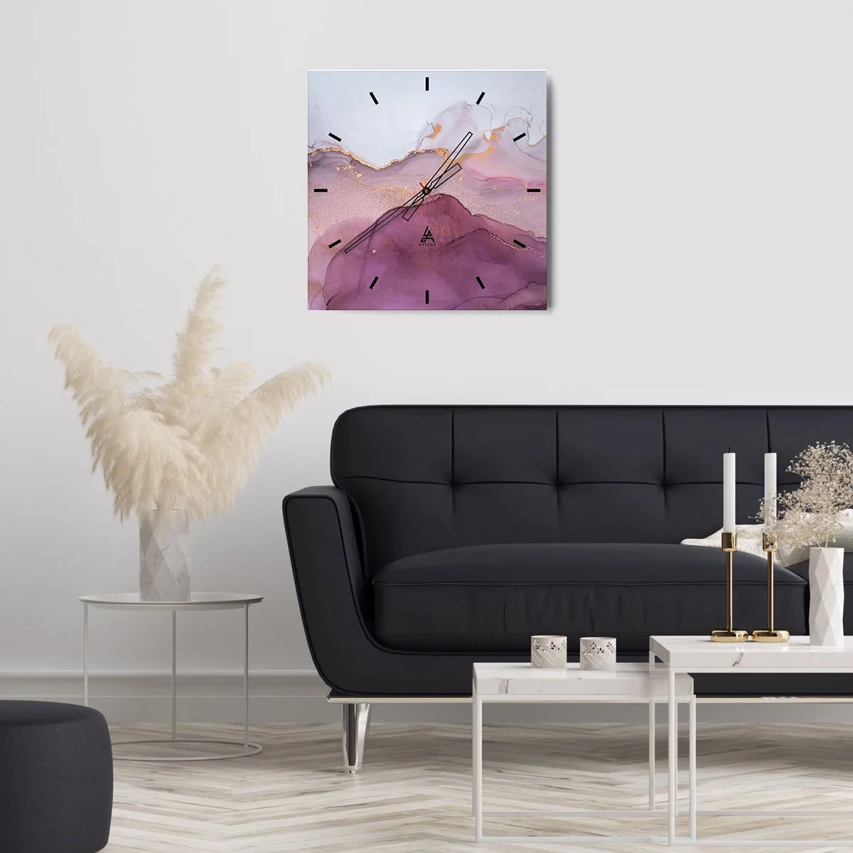 Orologio da parete - Orologio in Vetro - Onde di lilla e viola - 40x40 cm