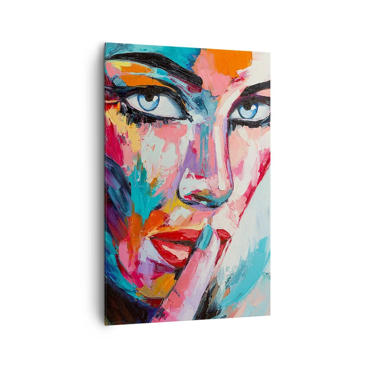 Quadro su tela - Stampe su Tela - Ritratto colorato di una donna in stile astratto - 80x120cm - Il nostro primo segreto - Decorazione murale moderna per soggiorno e camera da letto ARTTOR