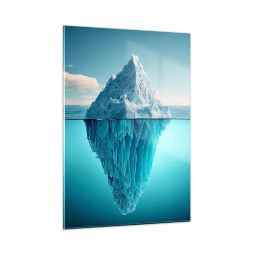 Quadro su vetro - Un iceberg che galleggia nell'oceano, di cui una parte è visibile sott'acqua. - 50x70cm - Il re del ghiaccio - Decorazione murale moderna per soggiorno e camera da letto ARTTOR