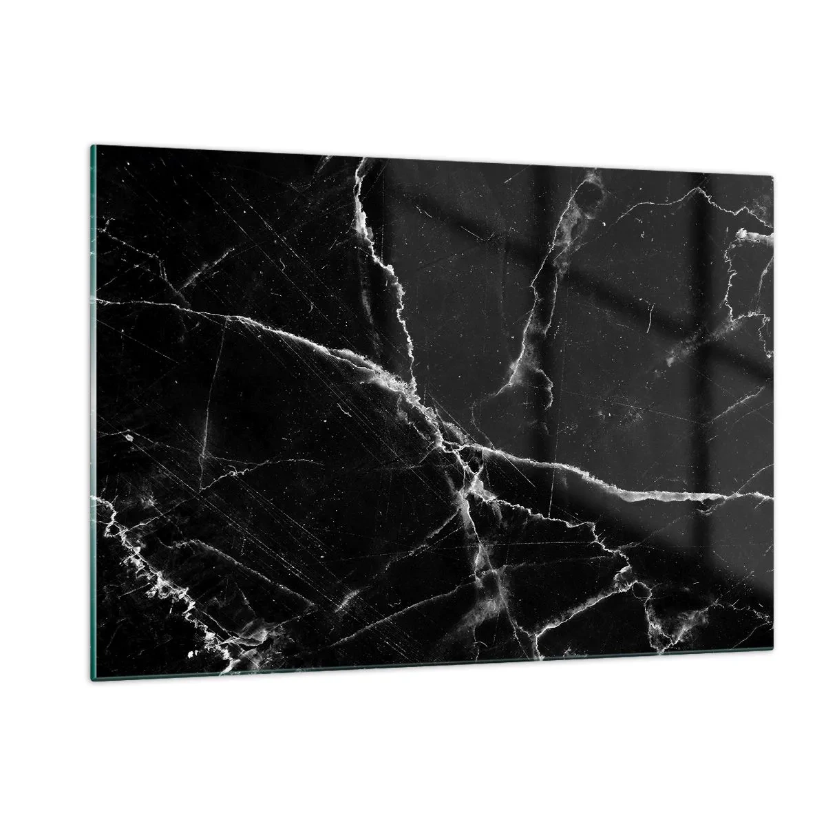 Quadro su vetro - Superficie in marmo nero con venature chiare - 120x80cm - La vita segreta delle pietre - Decorazione murale moderna per soggiorno e camera da letto ARTTOR