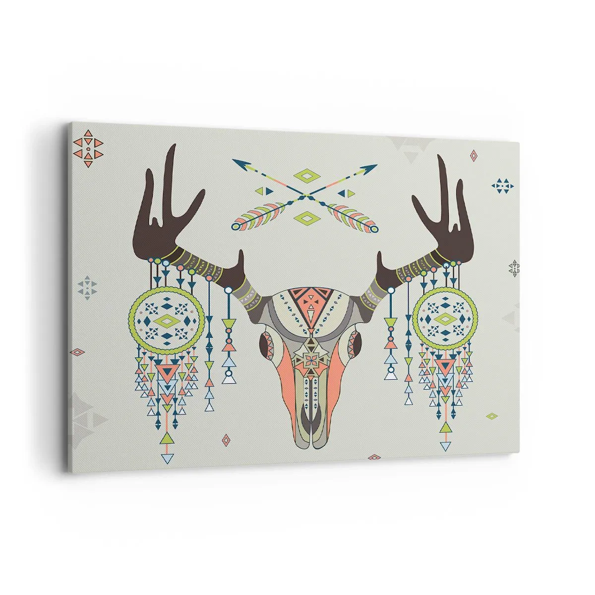Quadro su tela - Stampe su Tela - Decorazione boho con teschio di cervo e acchiappasogni - 100x70cm - Il trofeo del cacciatore indiano - Decorazione murale moderna per soggiorno e camera da letto ARTTOR