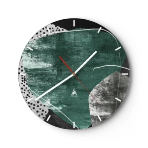 Orologio da parete - Orologio in Vetro - Composizione astratta verde e nera con accenti grafici - 30x30cm - Astrazione colorata con petalo d'oro - Decorazione murale moderna per soggiorno, cucina e camera da letto ARTTOR