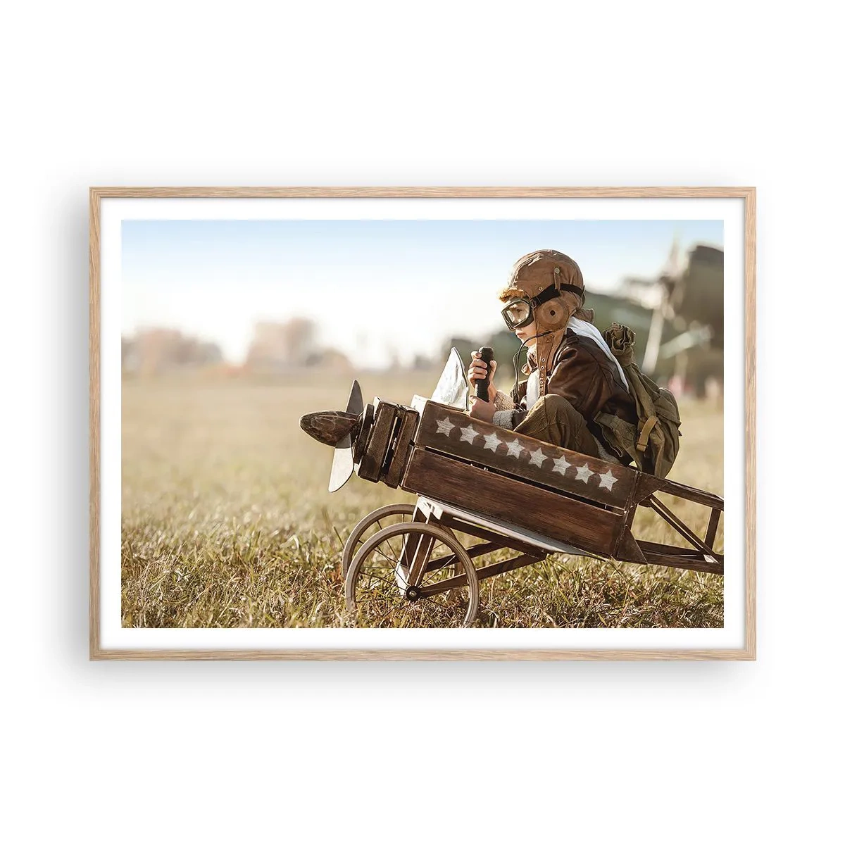 Poster in cornice rovere chiaro - Decollo verso i sogni - 100x70 cm