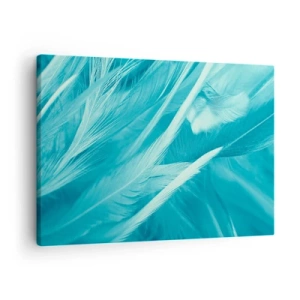Quadro su tela - Stampe su Tela - Delicate piume turchesi in primo piano - 70x50cm - Annegare nel morbido - Decorazione murale moderna per soggiorno e camera da letto ARTTOR
