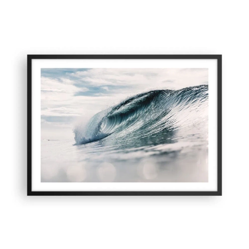 Poster in cornice nera - Un'onda del mare catturata in un momento dinamico contro il cielo - 70x50cm - Cima d'acqua - Decorazione murale moderna per soggiorno e camera da letto ARTTOR