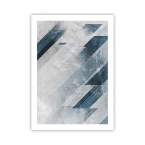 Poster - Geometria nei toni del blu e del grigio - 50x70cm - Composizione spaziale: movimento in grigio - Decorazione murale moderna per soggiorno e camera da letto ARTTOR