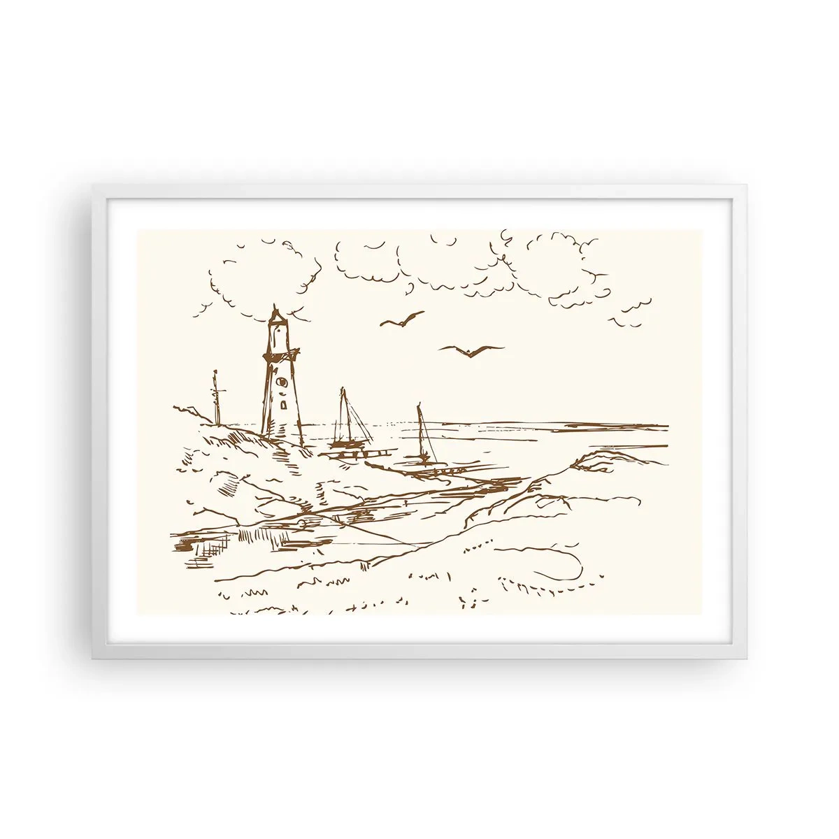 Poster in cornice bianca - Schizzo dei ricordi d'estate - 70x50 cm