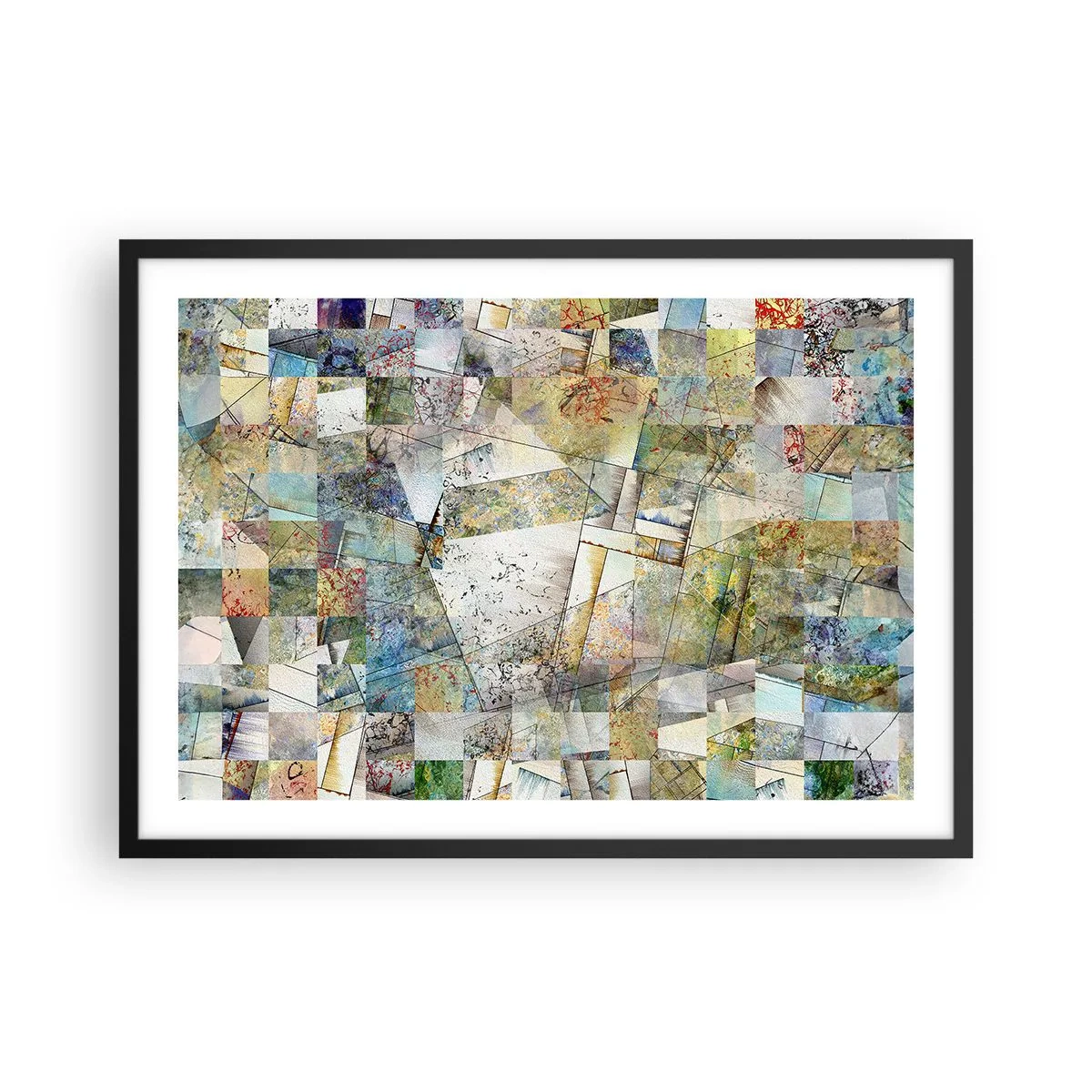 Poster in cornice nera - Astrazione colorata con forme e linee geometriche - 70x50cm - Rimpasto geometrico - Decorazione murale moderna per soggiorno e camera da letto ARTTOR