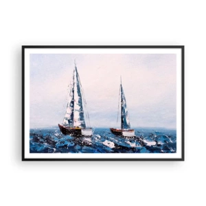 Poster in cornice nera - Barche a vela su un mare in tempesta in una composizione pittorica - 100x70cm - Fratellanza nel vento - Decorazione murale moderna per soggiorno e camera da letto ARTTOR
