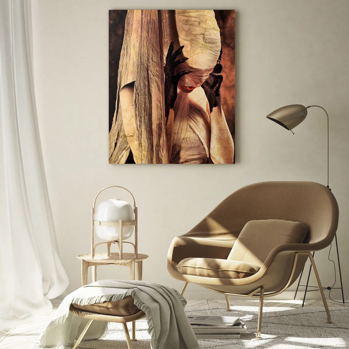 Quadro su vetro - Una donna con un velo e uno stile misterioso su uno sfondo scuro - 80x120cm - Tra il bene e il male - Decorazione murale moderna per soggiorno e camera da letto ARTTOR