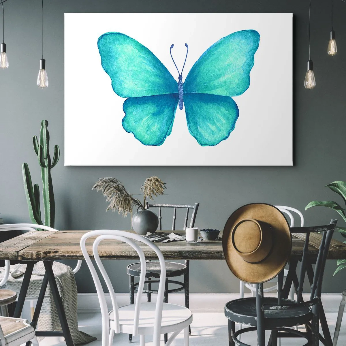 Quadro su tela - Stampe su Tela - Farfalla blu in stile acquerello su sfondo bianco - 70x50cm - Turchese di natura - Decorazione murale moderna per soggiorno e camera da letto ARTTOR