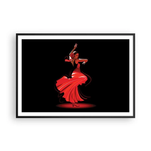 Poster in cornice nera - Ballerina di flamenco in abito rosso su sfondo nero - 100x70cm - Lo spirito focoso del flamenco - Decorazione murale moderna per soggiorno e camera da letto ARTTOR