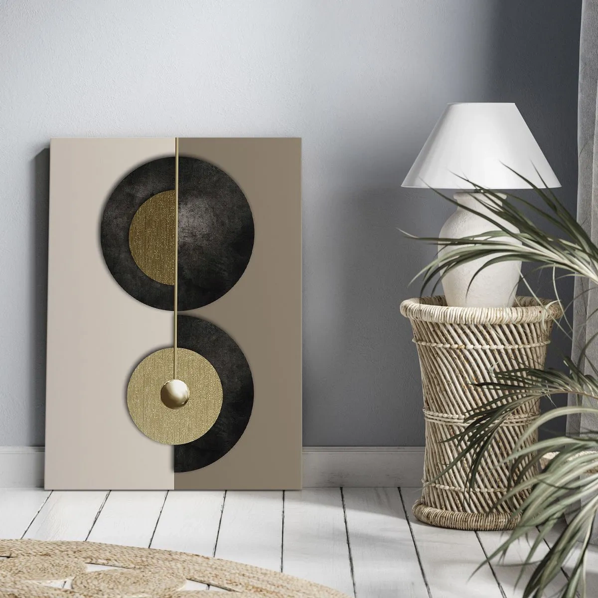 Quadro su tela - Stampe su Tela - Cerchi astratti nei toni dell'oro e del marrone - 80x120cm - Variazioni attorno al cerchio - Decorazione murale moderna per soggiorno e camera da letto ARTTOR