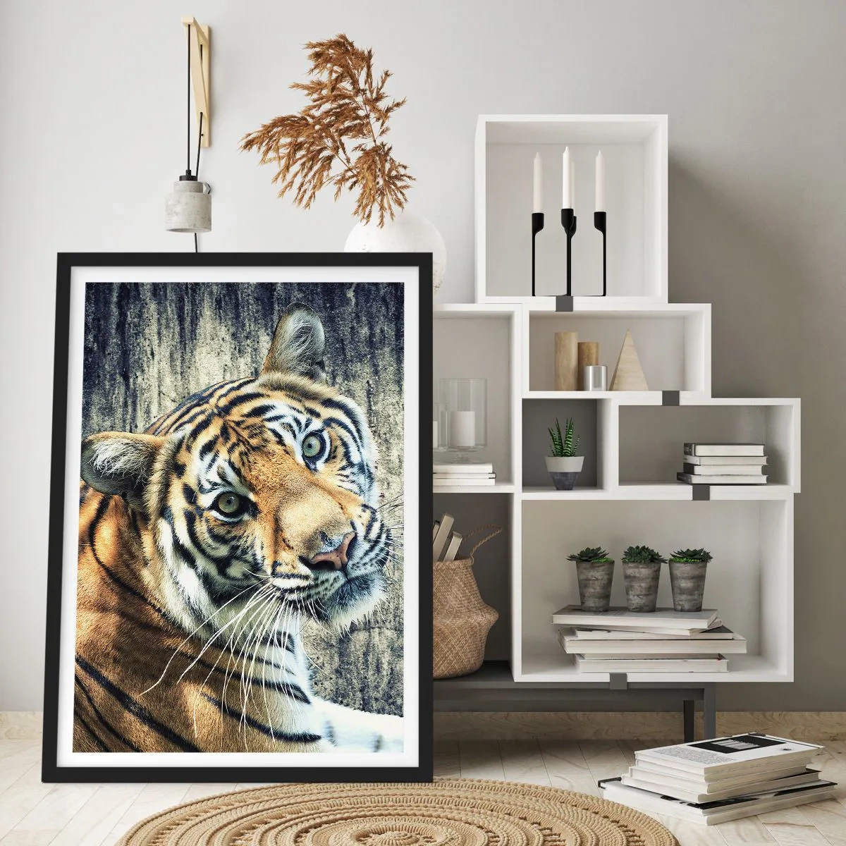 Poster in cornice nera - Ritratto nei flussi di luce - 70x100 cm