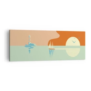 Quadro su tela - Stampe su Tela - Un paesaggio marino minimalista con una barca a vela e un tramonto - 140x50cm - Ideale paesaggio marittimo - Decorazione murale moderna per soggiorno e camera da letto ARTTOR