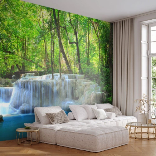 Fotomurali Standard Eco - Annegare nel turchese e nel verde - Paesaggio, Cascata, Cascata - 350x256 cm