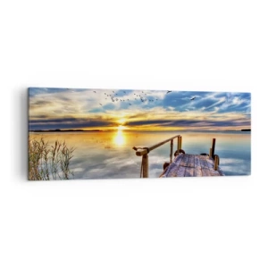 Quadro su tela - Stampe su Tela - Molo di legno sul lago al tramonto - 140x50cm - Il vento è andato a dormire - Decorazione murale moderna per soggiorno e camera da letto ARTTOR