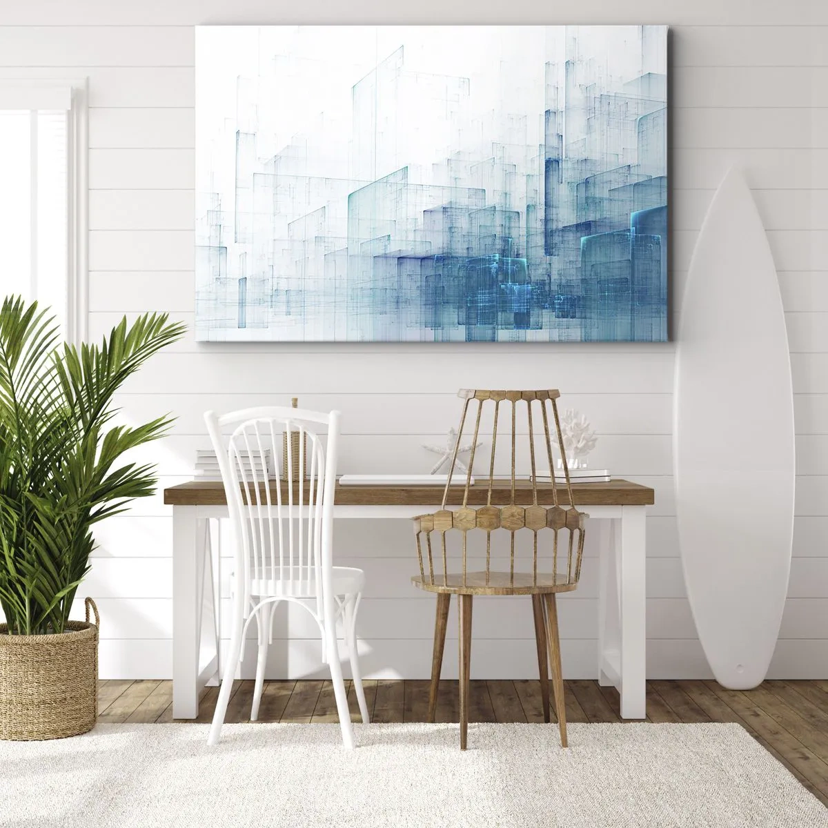 Quadro su tela - Stampe su Tela - Forme geometriche astratte nelle tonalità del blu - 70x50cm - E lo spazio fu - Decorazione murale moderna per soggiorno e camera da letto ARTTOR