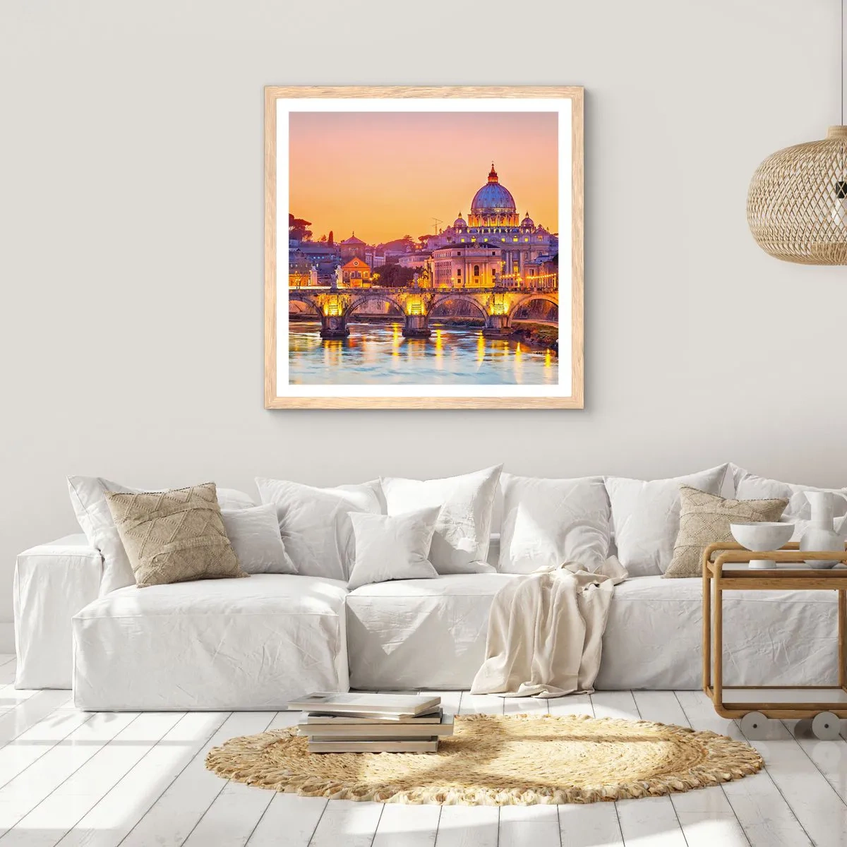 Poster in cornice rovere chiaro - Tramonto sulla Città Eterna - 60x60 cm
