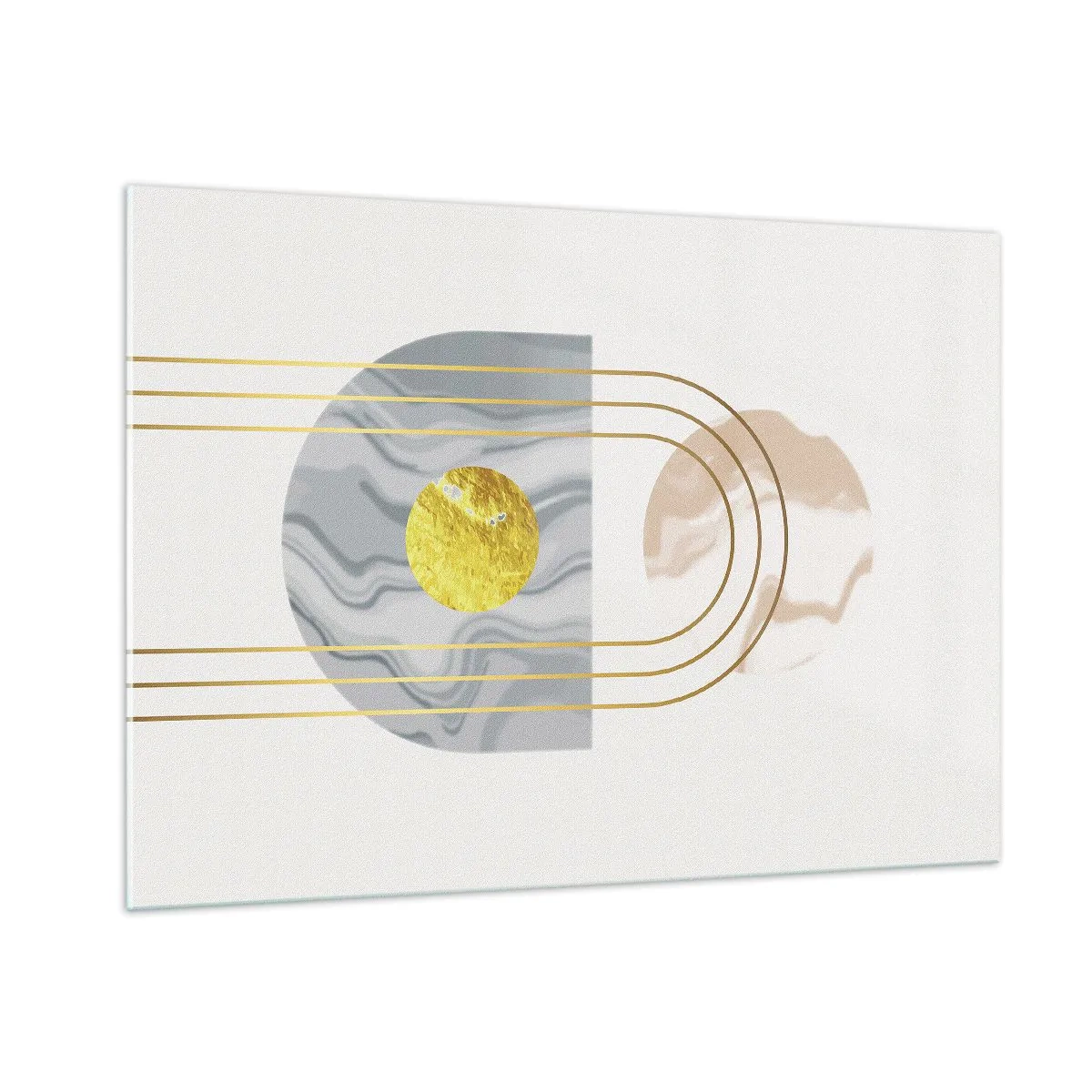 Quadro su vetro - Dipinto astratto in oro e grigio - 100x70cm - Chiarezza e lucentezza - Decorazione murale moderna per soggiorno e camera da letto ARTTOR