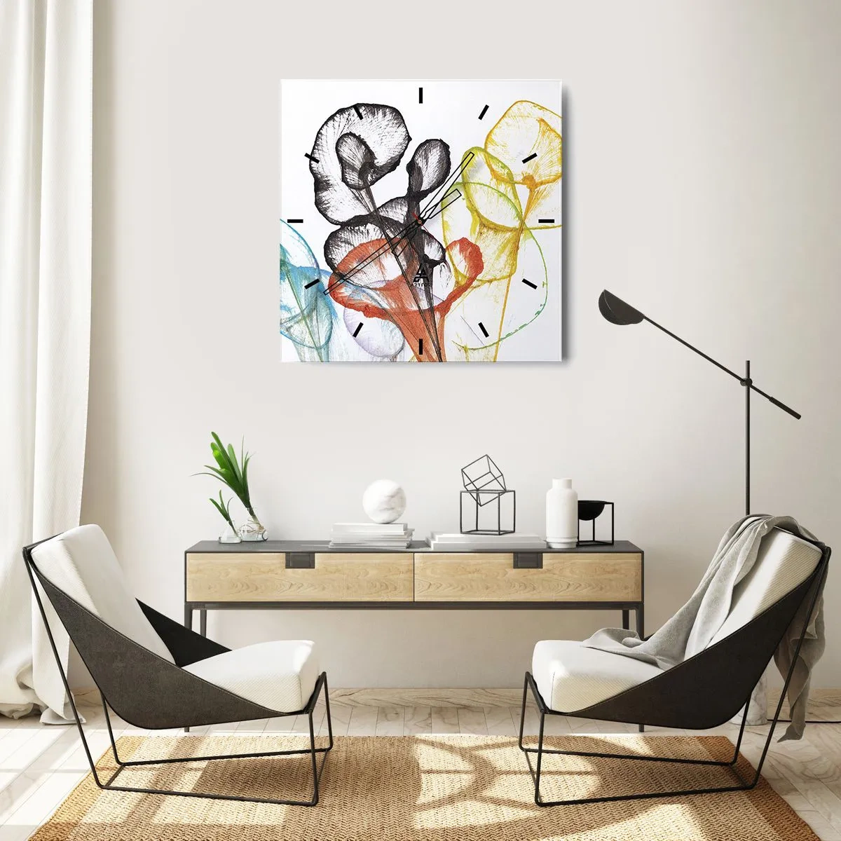 Orologio da parete - Orologio in Vetro - Fiori con l'anima - 40x40 cm