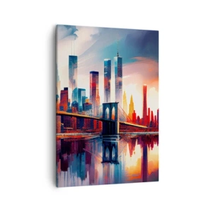 Quadro su tela - Stampe su Tela - Panorama di New York City con ponte e riflesso nell'acqua - 50x70cm - Una New York spettacolare - Decorazione murale moderna per soggiorno e camera da letto ARTTOR