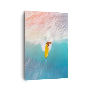 Quadro su tela - Stampe su Tela - Surfista su un'onda in colori pastello - 70x100cm - Il cavaliere dell'oceano - Decorazione murale moderna per soggiorno e camera da letto ARTTOR