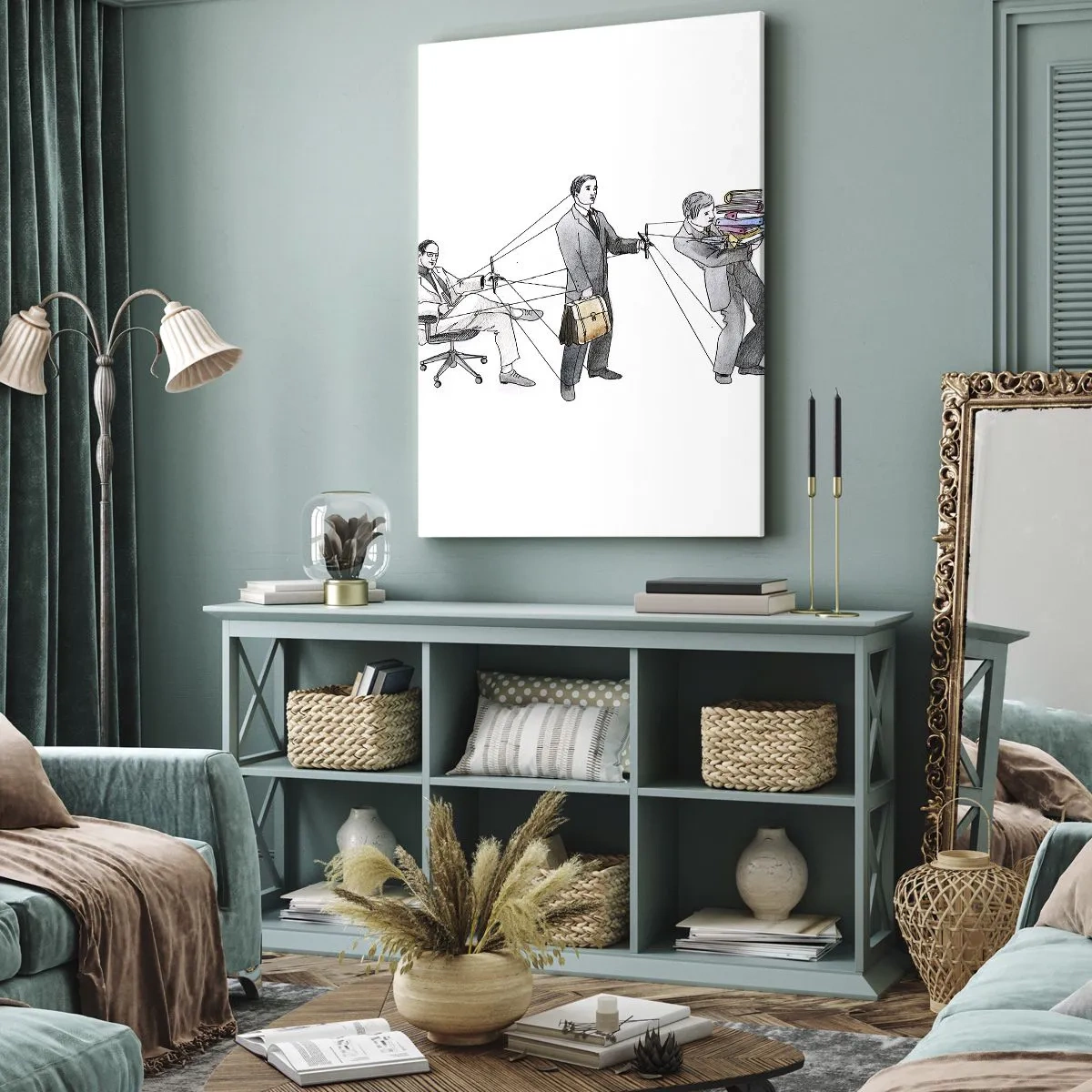 Quadro su tela - Stampe su Tela - Un'illustrazione che mostra persone controllate come marionette. - 50x70cm - Ognuno ha il suo padrone - Decorazione murale moderna per soggiorno e camera da letto ARTTOR