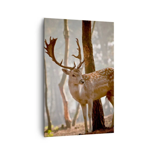 Quadro su tela - Stampe su Tela - Cervi nella foresta nella nebbia mattutina - 80x120cm - La luce della giovinezza - Decorazione murale moderna per soggiorno e camera da letto ARTTOR