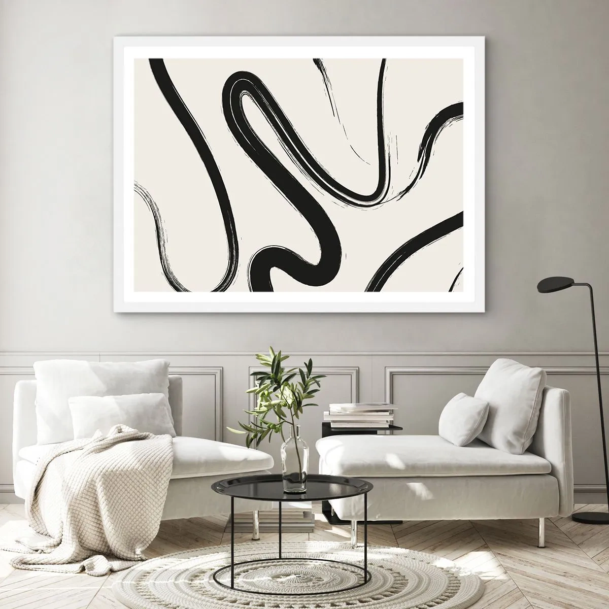 Poster in cornice bianca - Capriccio bianco e nero - 100x70 cm