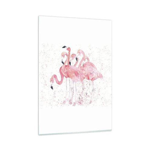 Quadro su vetro - Fenicotteri rosa in stile acquerello artistico - 80x120cm - Gruppo in rosa - Decorazione murale moderna per soggiorno e camera da letto ARTTOR