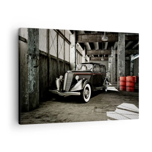 Quadro su tela - Stampe su Tela - Elegante auto retrò in un magazzino grezzo - 70x50cm - L'eleganza eterna degli anni '30 - Decorazione murale moderna per soggiorno e camera da letto ARTTOR