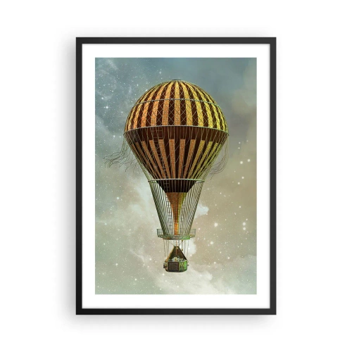 Poster in cornice nera - Un pallone dorato che fluttua nello spazio - 50x70cm - I voli dei pionieri - Decorazione murale moderna per soggiorno e camera da letto ARTTOR