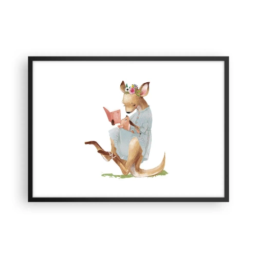 Poster in cornice nera - Kanga legge un libro con un bambino - 70x50cm - Mamma, leggimi - Decorazione murale moderna per soggiorno e camera da letto ARTTOR