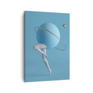 Quadro su tela - Stampe su Tela - Una sfera blu con un'orbita e gambe umane contro il cielo - 50x70cm - E i pianeti folleggiano - Decorazione murale moderna per soggiorno e camera da letto ARTTOR