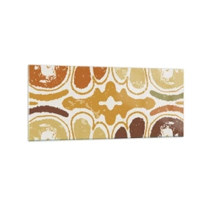 Quadro su vetro - Caldi motivi astratti nei toni del giallo e del marrone - 120x50cm - Astrazione sentimentale - Decorazione murale moderna per soggiorno e camera da letto ARTTOR