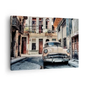 Quadro su tela - Stampe su Tela - Un'auto d'epoca sullo sfondo dell'architettura urbana - 70x50cm - Siesta all'Avana - Decorazione murale moderna per soggiorno e camera da letto ARTTOR