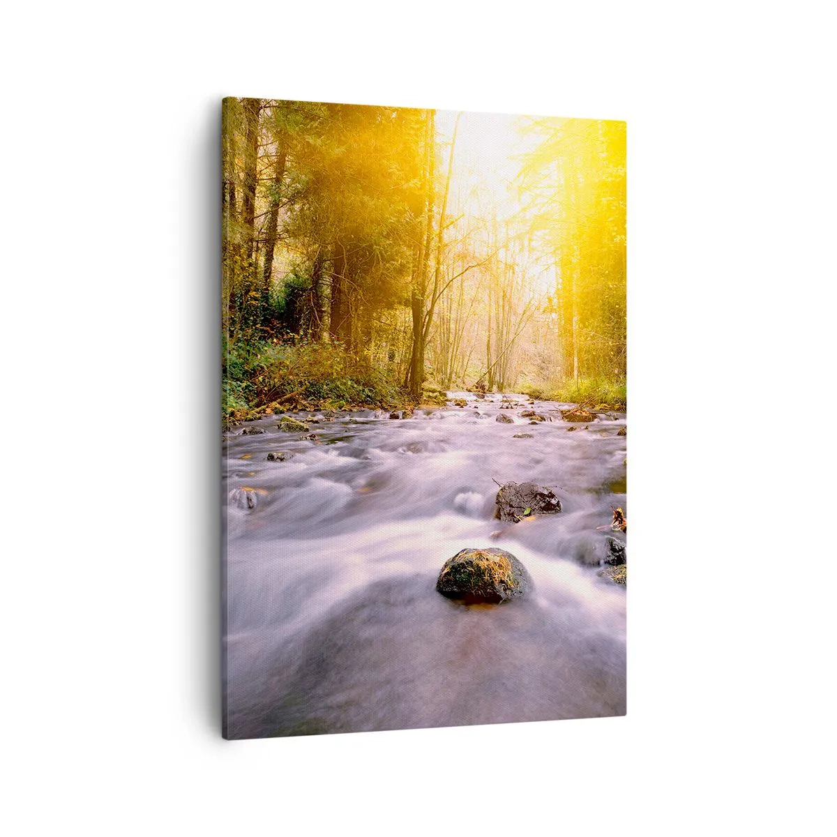 Quadro su tela - Stampe su Tela - Un ruscello nella foresta illuminato dai raggi del sole - 50x70cm - Malachite in cornice oro-argento - Decorazione murale moderna per soggiorno e camera da letto ARTTOR