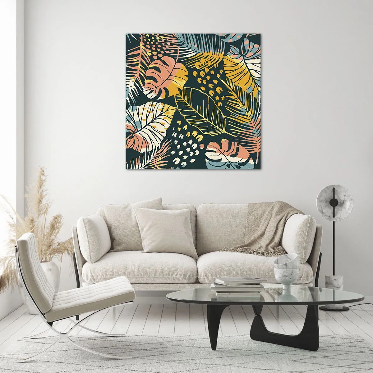 Quadro su vetro - Fantasia di foglie - 60x60 cm