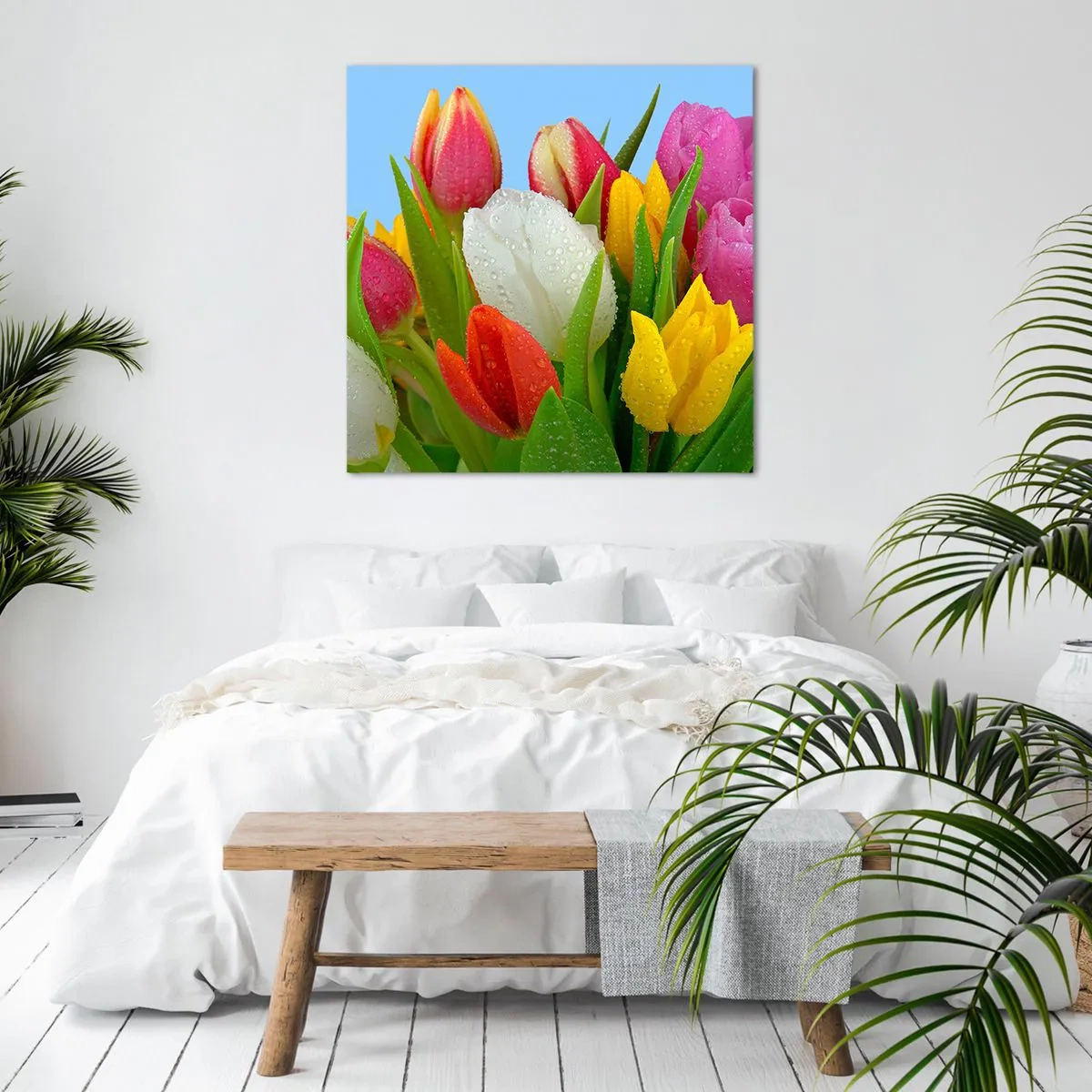 Quadro su tela - Stampe su Tela - Fiori multicolori nella rugiada - 40x40 cm